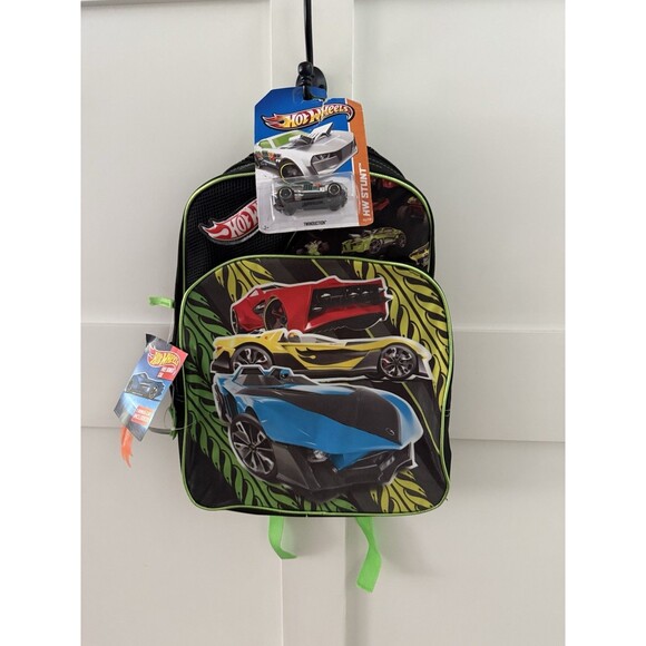 NEW With Tags Boys Hotwheels Car Backpack Green and Black 16" X 12" + FREE CAR - Picture 2 of 10